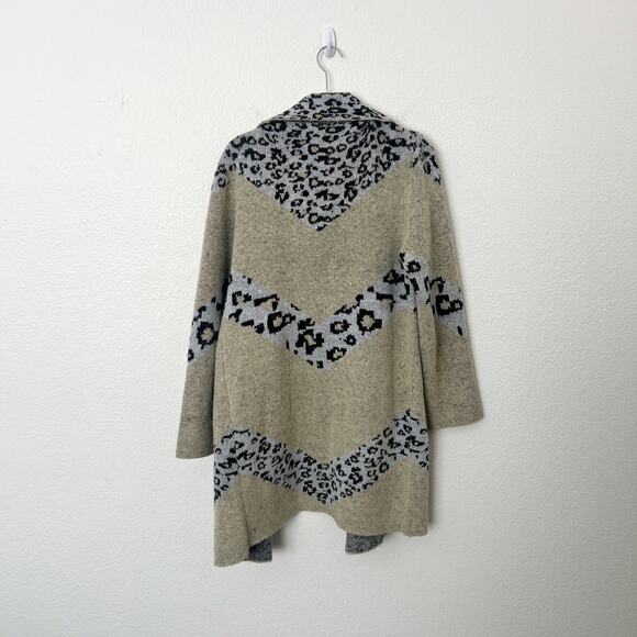 [BCBG Maxsport] Oversized Open Front Chunky Knit Draped Leopard Cardigan Small S - Picture 4 of 12
